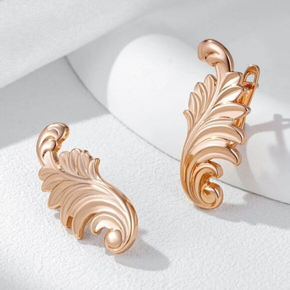 14K Rose Gold Glossy Feather Earrings - Picture 3 of 5